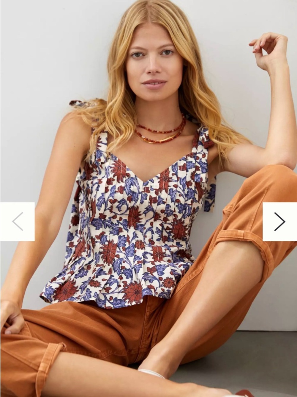 Floral Tie-Shoulder Camisole in Cream and Rust